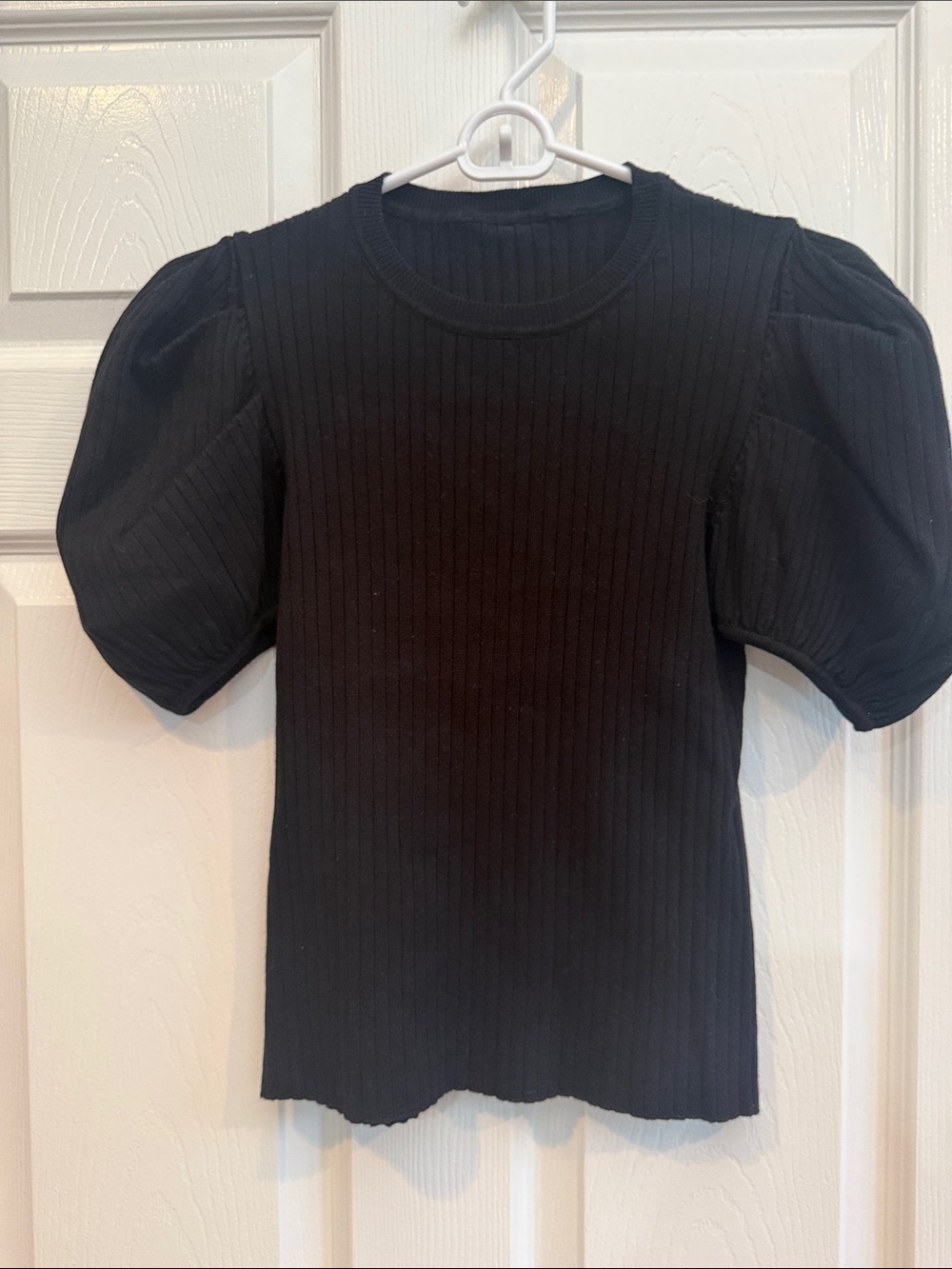 Zara Black Ribbed Puff Sleeve Short Sleeve Top